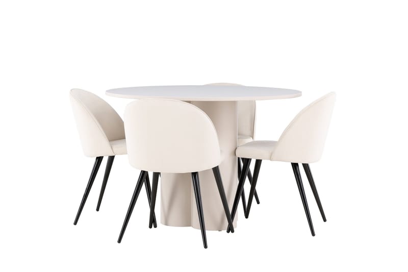 Olivia Matgrupp 110 cm Rund med 4 Velvet stolar - Beige/Beige - Products - Möbler - Bord & matgrupp - Matgrupp