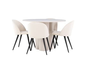 Olivia Matgrupp 110 cm Rund med 4 Velvet stolar - Beige/Beige - Products - Möbler - Bord & matgrupp - Matgrupp