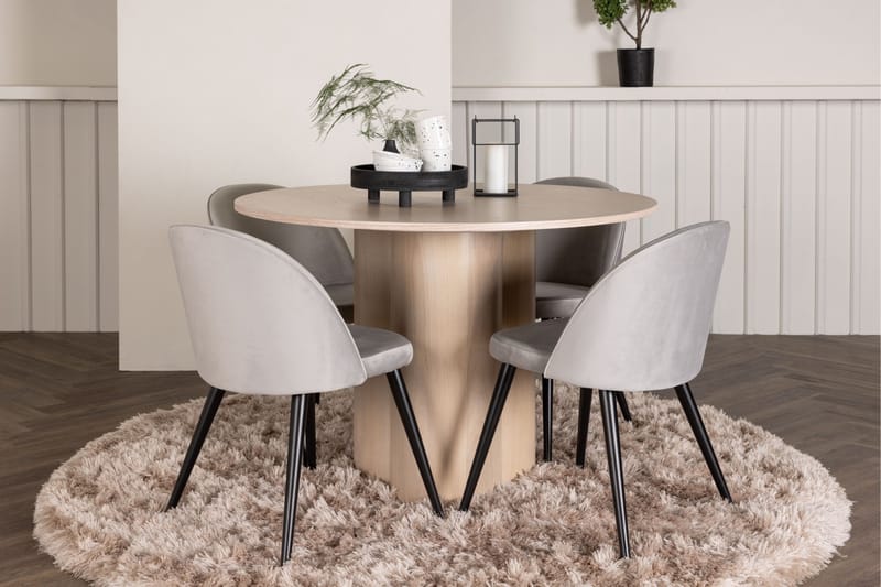 Olivia Matgrupp 110 cm Rund med 4 Velvet stolar - Whitewash - Products - Möbler - Bord & matgrupp - Matgrupp