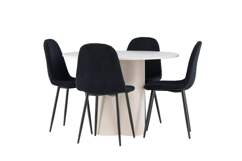 Olivia Matgrupp 110 cm Rund med 4 Polar stolar, Beige/Svart