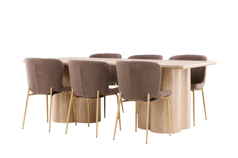 Olivia Matgrupp 210 cm Rektangulär med 6 Modesto stolar - Whitewash/Brun - Products - Möbler - Bord & matgrupp - Matgrupp