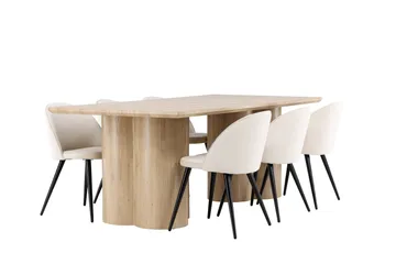 Olivia Matgrupp 210 cm Rektangulär med 6 Velvet stolar - Whitewash/Beige - Products - Möbler - Bord & matgrupp - Matgrupp