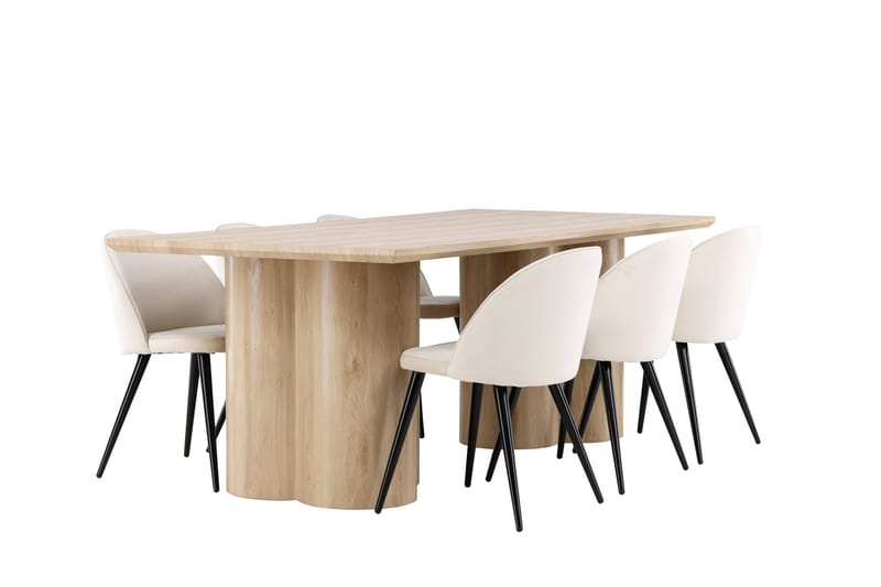 Olivia Matgrupp 210 cm Rektangulär med 6 Velvet stolar - Whitewash/Beige - Products - Möbler - Bord & matgrupp - Matgrupp