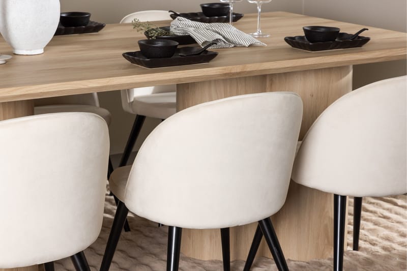 Olivia Matgrupp 210 cm Rektangulär med 6 Velvet stolar - Whitewash/Beige - Products - Möbler - Bord & matgrupp - Matgrupp