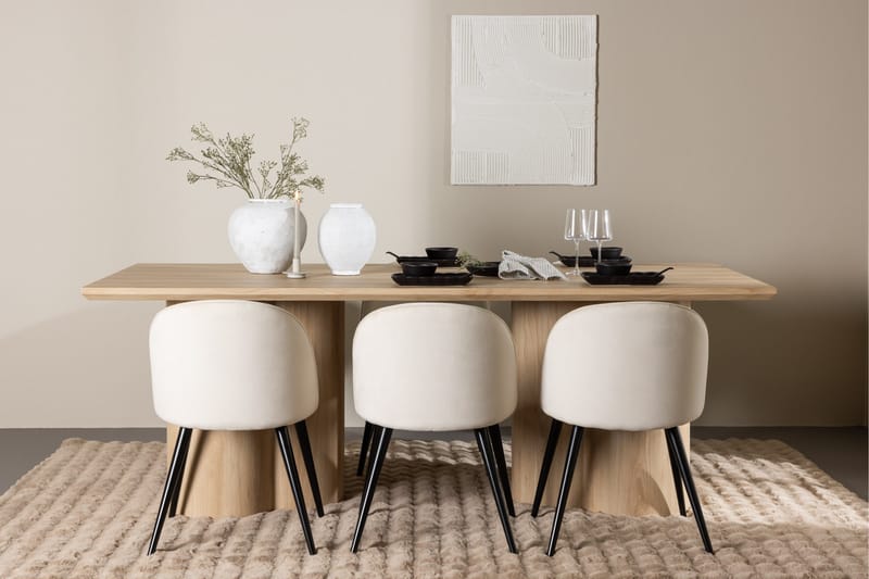 Olivia Matgrupp 210 cm Rektangulär med 6 Velvet stolar - Whitewash/Beige - Products - Möbler - Bord & matgrupp - Matgrupp