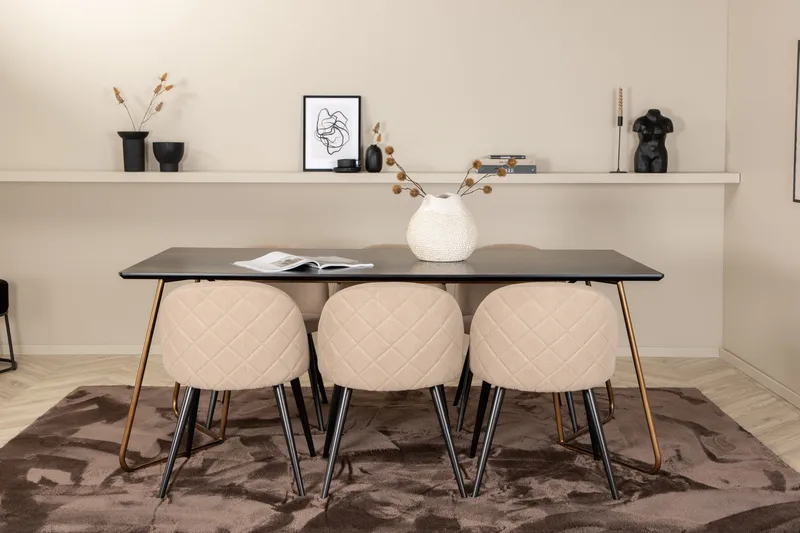 Petra Matgrupp 190 cm Rektangulär med 6 Velvet stolar - Beige - Products - Möbler - Bord & matgrupp - Matgrupp