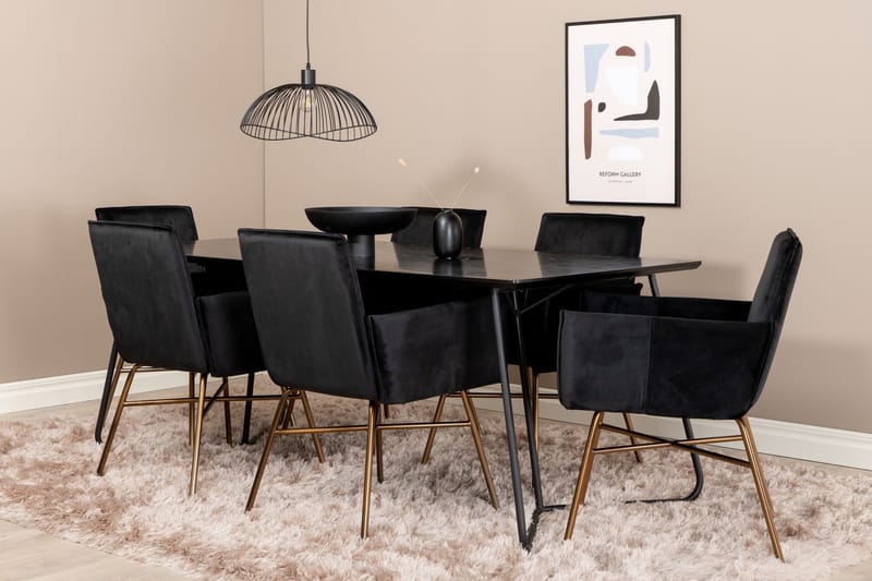 Petra Matgrupp 190 cm Rektangulär med 6 Petra stolar - Svart - Products - Möbler - Bord & matgrupp - Matgrupp