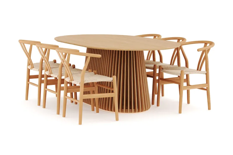 Peyra Matgrupp 200 cm Ovalt Ek med 6 Dastoori Matstolar - Natur - Products - Möbler - Bord & matgrupp - Matgrupp