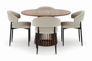 Peyra Runt Matbord 120 cm med 4 Sawako Stolar - Valnöt - Products - Möbler - Bord & matgrupp - Matgrupp