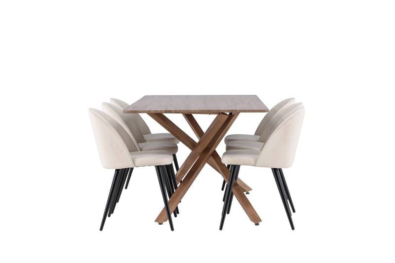 Piazza Matgrupp 180 cm Rektangulär med 6 Velvet stolar - Mocca/Beige - Products - Möbler - Bord & matgrupp - Matgrupp
