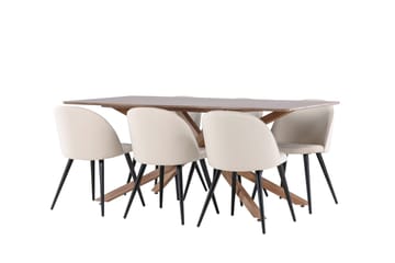 Piazza Matgrupp 180 cm Rektangulär med 6 Velvet stolar - Mocca/Beige - Products - Möbler - Bord & matgrupp - Matgrupp