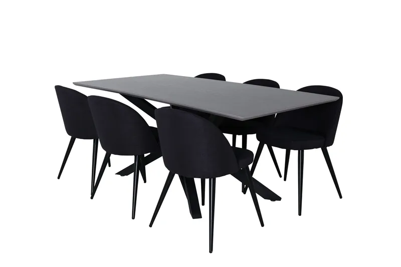 Piazza Matgrupp 180 cm Rektangulär med 6 Velvet stolar - Svart - Products - Möbler - Bord & matgrupp - Matgrupp