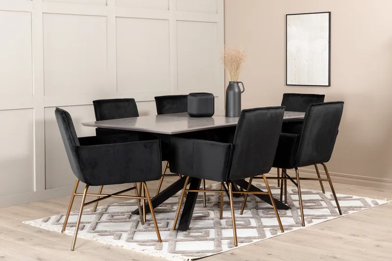 Piazza Matgrupp 180 cm Rektangulär med 6 Petra stolar - Svart - Products - Möbler - Bord & matgrupp - Matgrupp