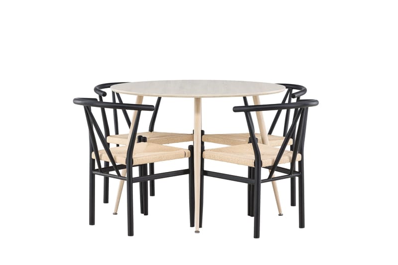 Plaza Matgrupp 100 cm Rund med 4 Alfons stolar - Whitewash/Svart - Products - Möbler - Bord & matgrupp - Matgrupp
