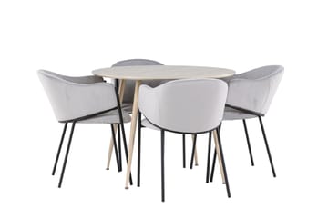 Plaza Matgrupp 100 cm Rund med 4 Evelina stolar - Whitewash/Grå - Products - Möbler - Bord & matgrupp - Matgrupp