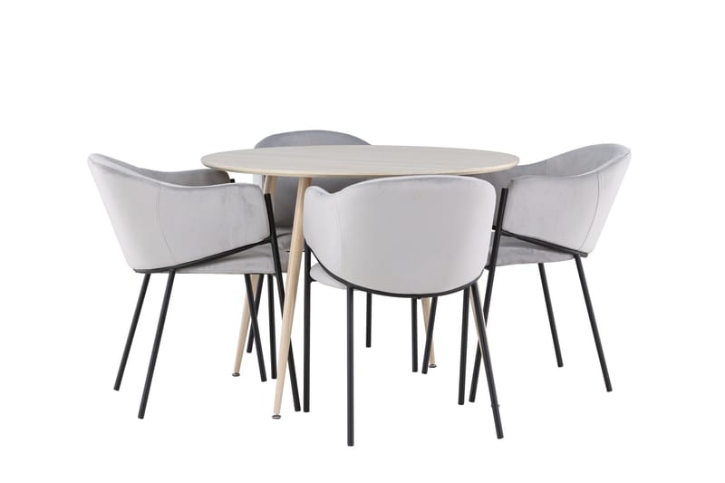 Plaza Matgrupp 100 cm Rund med 4 Evelina stolar - Whitewash/Grå - Products - Möbler - Bord & matgrupp - Matgrupp