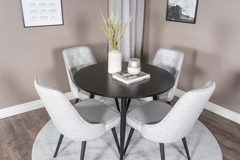 Plaza Matgrupp 100 cm Rund med 4 Velvet Deluxe stolar - Svart - Products - Möbler - Bord & matgrupp - Matgrupp