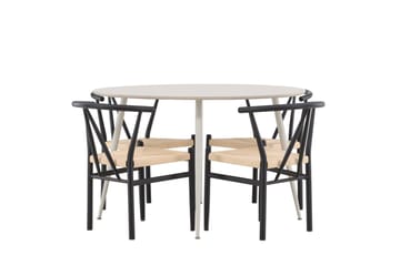 Plaza Matgrupp 120 cm Rund med 4 Alfons stolar - Beige/Svart - Products - Möbler - Bord & matgrupp - Matgrupp