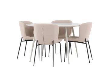 Plaza Matgrupp 120 cm Rund med 4 Modesto stolar - Beige/Beige - Products - Möbler - Bord & matgrupp - Matgrupp