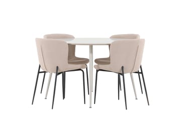 Plaza Matgrupp 120 cm Rund med 4 Modesto stolar - Beige/Beige - Products - Möbler - Bord & matgrupp - Matgrupp