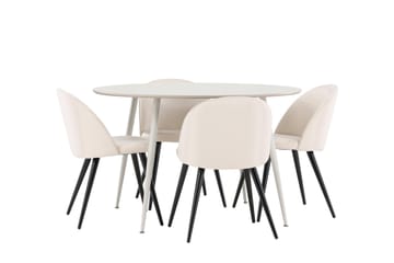 Plaza Matgrupp 120 cm Rund med 4 Velvet stolar - Beige/Beige - Products - Möbler - Bord & matgrupp - Matgrupp