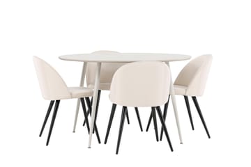 Plaza Matgrupp 120 cm Rund med 4 Velvet stolar - Beige/Beige - Products - Möbler - Bord & matgrupp - Matgrupp