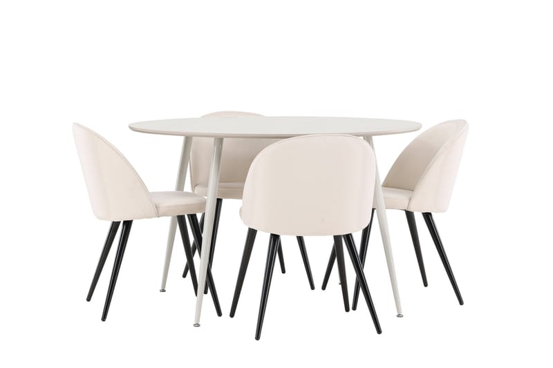 Plaza Matgrupp 120 cm Rund med 4 Velvet stolar - Beige/Beige - Products - Möbler - Bord & matgrupp - Matgrupp
