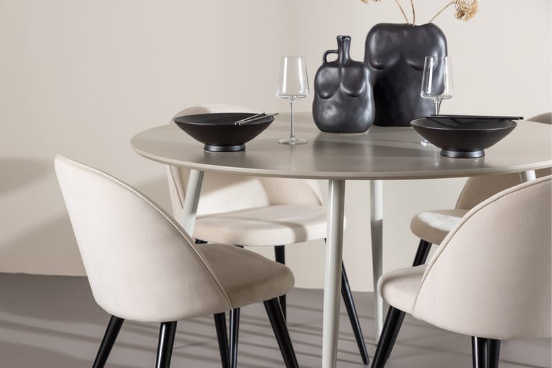 Plaza Matgrupp 120 cm Rund med 4 Velvet stolar - Beige/Beige - Products - Möbler - Bord & matgrupp - Matgrupp