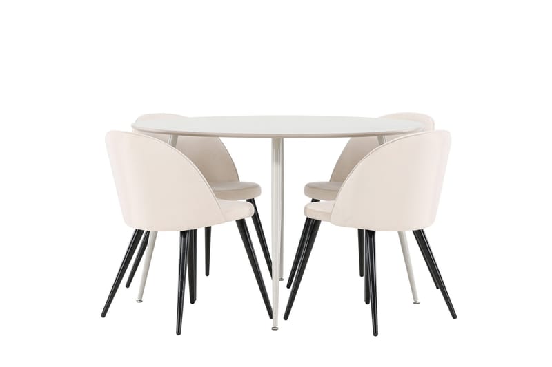 Plaza Matgrupp 120 cm Rund med 4 Velvet stolar - Beige/Beige - Products - Möbler - Bord & matgrupp - Matgrupp