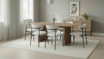 Richeto Matbord 180 cm med 6 Lucy Matstolar - Naturlig finish / Vit Bouclé / Metallben Svart - Products - Möbler - Bord & matgrupp - Matgrupp