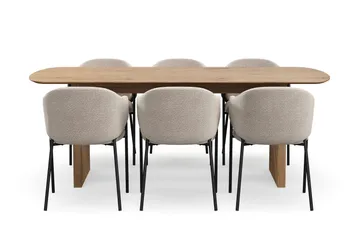 Richeto Matbord 210 cm med 6 Filip Matstolar - Naturlig finish / Taupe Bouclé - Products - Möbler - Bord & matgrupp - Matgrupp