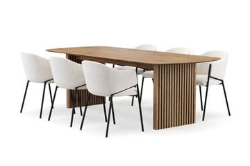 Richeto Matbord 240 cm med 6 Filip Matstolar - Naturlig finish / Vit Bouclé - Products - Möbler - Bord & matgrupp - Matgrupp