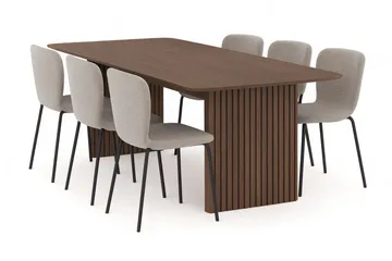 Richeto Matbord 240 cm med 6 Katy Matstolar - Rökt ek / Greige Bouclé - Products - Möbler - Bord & matgrupp - Matgrupp