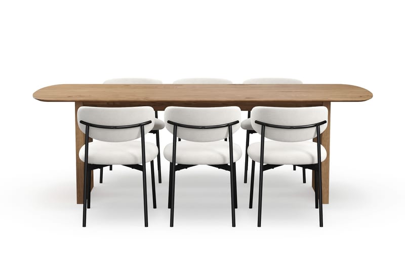 Richeto Matbord 240 cm med 6 Lucy Matstolar - Naturlig finish / Vit Bouclé / Metallben Svart - Products - Möbler - Bord & matgrupp - Matgrupp