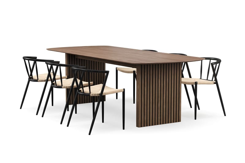 Richeto Matbord 240 cm med 6 Winston Matstolar, Rökt ek / Beige / Metallben Svart