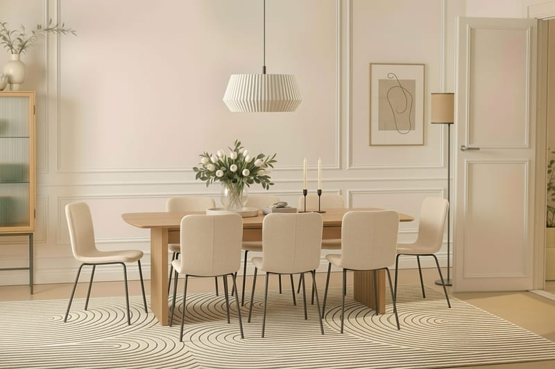 Richeto Matbord 240 cm med 8 Katy Matstolar - Naturlig finish / Vit Bouclé / Metallben Svart - Products - Möbler - Bord & matgrupp - Matgrupp