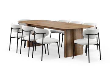Richeto Matbord 240 cm med 8 Lucy Matstolar - Naturlig finish / Vit Bouclé / Metallben Svart - Products - Möbler - Bord & matgrupp - Matgrupp