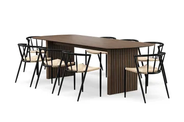 Richeto Matbord 240 cm med 8 Winston Matstolar - Rökt ek / Beige / Metallben Svart - Products - Möbler - Bord & matgrupp - Matgrupp