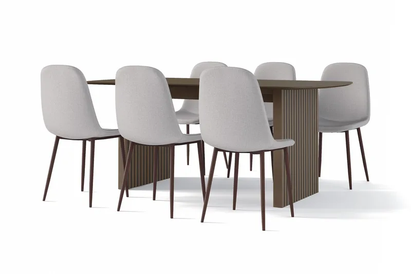 Richeto Matbord Rökt Ek 180 cm valnöt +  6 st Nibe stol grå med valnöt ben, Brun/Grå