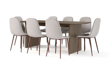 Richeto Matbord Rökt Ek 210 cm valnöt +  8 st Nibe stol beige med valnöt ben - Brun/Beige - Products - Möbler - Bord & matgrupp - Matgrupp