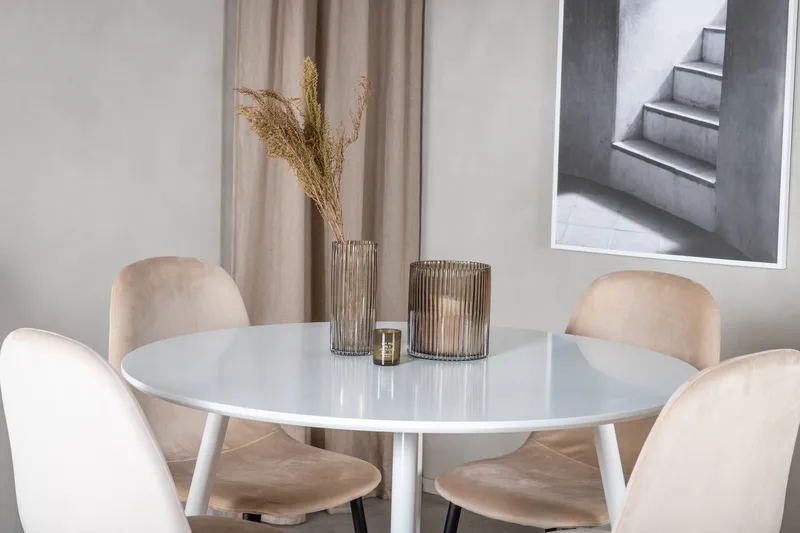Ridones Matgrupp 100 cm Rund inkl 4 Pontus Stolar - Vit/Svart/Beige - Products - Möbler - Bord & matgrupp - Matgrupp