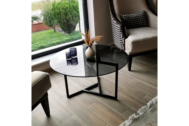 Sabani Soffbord 75 cm Runt X-formade Ben - Grå - Products - Möbler - Bord & matgrupp - Soffbord