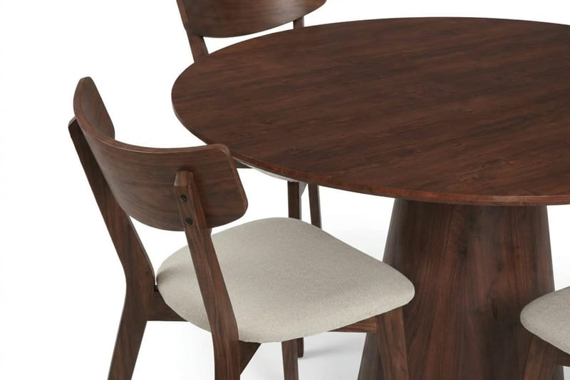 Siena Matgrupp 110 cm runt i Valnöt med 4 Amelia Matstolar med Dyna - Valnöt/Beige - Products - Möbler - Bord & matgrupp - Matgrupp
