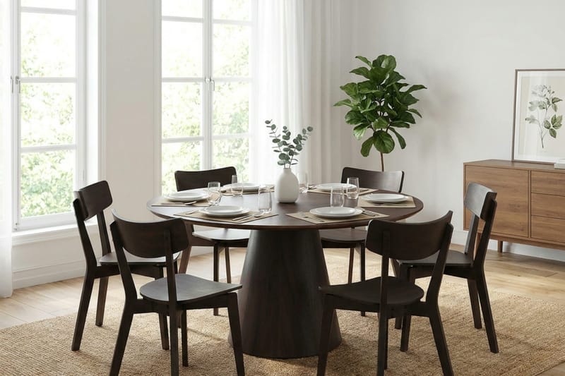 Siena Matgrupp 130 cm runt i Rökt Ek med 6 Amelia Matstolar - Rökt Ek - Products - Möbler - Bord & matgrupp - Matgrupp