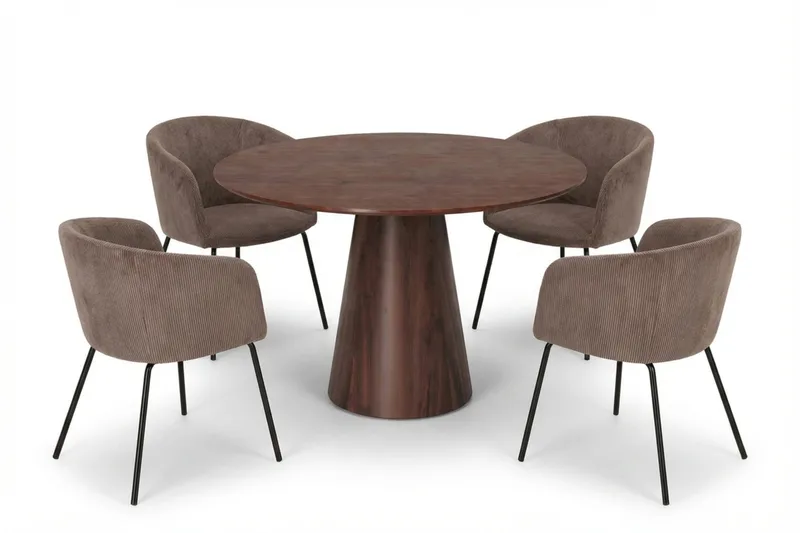 Siena Matgrupp runt 110 cm Valnöt med 4 Berit Matstolar - Valnöt - Products - Möbler - Bord & matgrupp - Matgrupp