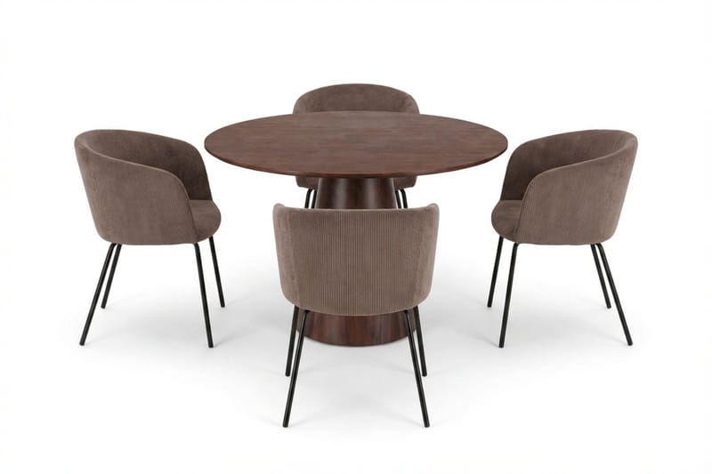 Siena Matgrupp runt 110 cm Valnöt med 4 Berit Matstolar - Valnöt - Products - Möbler - Bord & matgrupp - Matgrupp