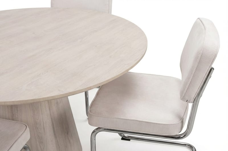Siena Matgrupp runt 110 cm Vitlaserad med 4 Milva Matstolar - Vitlaserad/Beige/krom - Products - Möbler - Bord & matgrupp - Matgrupp