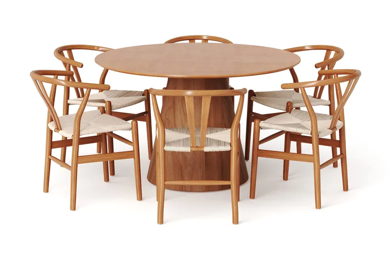 Siena Matgrupp runt 130 cm Ek med 6 Dastoori Matstolar - Ek - Products - Möbler - Bord & matgrupp - Matgrupp