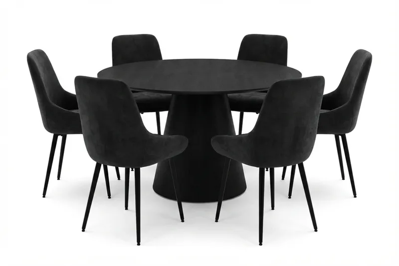 Siena Matgrupp runt 130 cm Svart med 6 Alsarp Matstolar - Svart - Products - Möbler - Bord & matgrupp - Matgrupp
