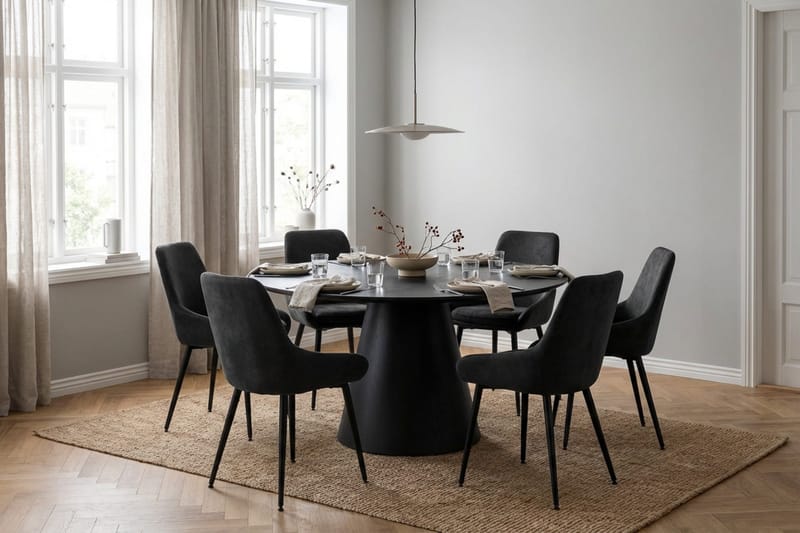 Siena Matgrupp runt 130 cm Svart med 6 Alsarp Matstolar - Svart - Products - Möbler - Bord & matgrupp - Matgrupp